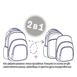 Купете ученическа раница 2 в 1 Szone Graphic с многоцветен десен. Модел с омекотен гръб, състоящ се от две самостоятелни раници на топ цена от детския магазин!